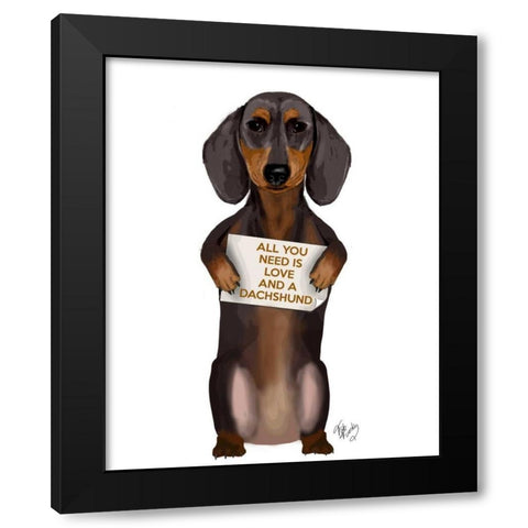 Love and Dachshund Black Modern Wood Framed Art Print with Double Matting by Fab Funky