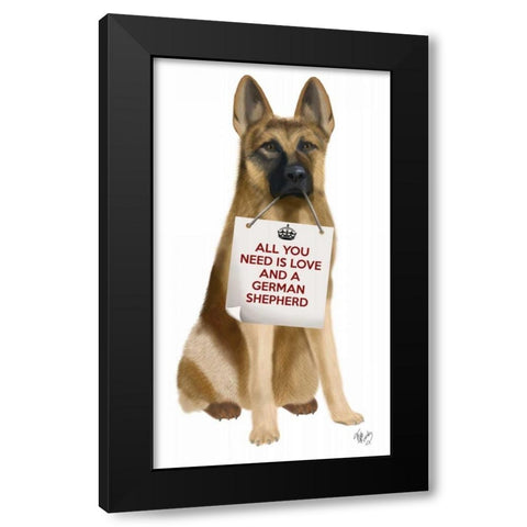Love and German Shepherd Black Modern Wood Framed Art Print with Double Matting by Fab Funky