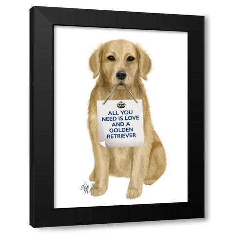 Love and Golden Retriever Black Modern Wood Framed Art Print by Fab Funky