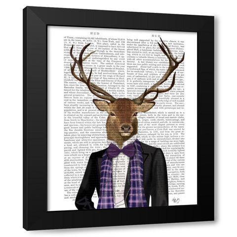 Deer in Evening Suit, Portrait Black Modern Wood Framed Art Print by Fab Funky