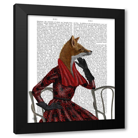 Fox with Red Scarf Black Modern Wood Framed Art Print with Double Matting by Fab Funky