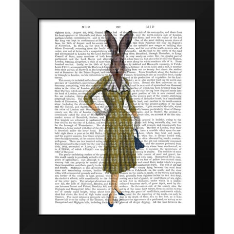 Rabbit In Mustard Dress Black Modern Wood Framed Art Print by Fab Funky