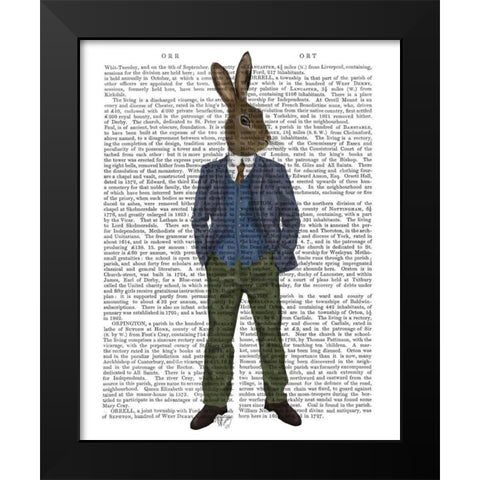 Rabbit in Blue Waistcoat Black Modern Wood Framed Art Print by Fab Funky
