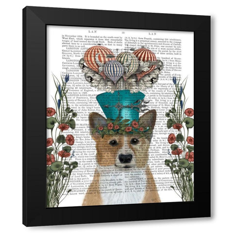 Corgi Milliners Dog Black Modern Wood Framed Art Print by Fab Funky