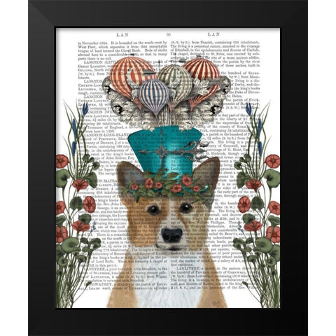 Corgi Milliners Dog Black Modern Wood Framed Art Print by Fab Funky
