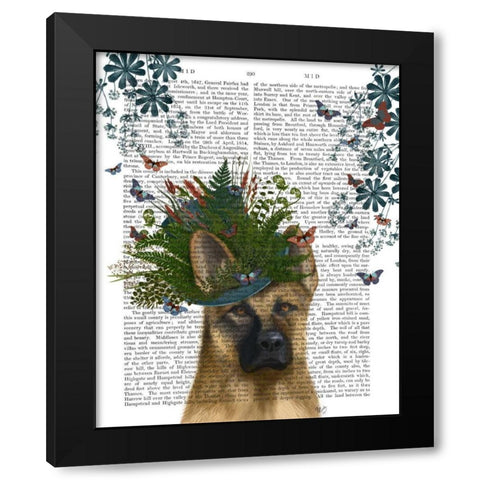 German Shepherd Milliners Dog Black Modern Wood Framed Art Print with Double Matting by Fab Funky