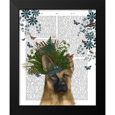 German Shepherd Milliners Dog Black Modern Wood Framed Art Print by Fab Funky