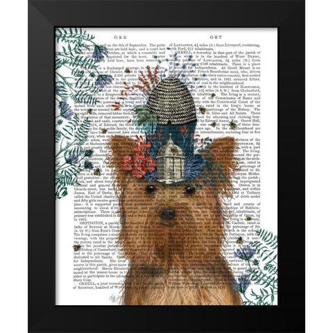 Yorkshire Terrier Milliners Dog Black Modern Wood Framed Art Print by Fab Funky