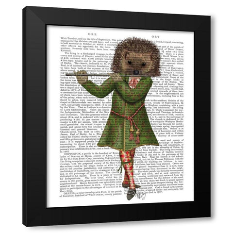 Hedgehog Minstrel Black Modern Wood Framed Art Print by Fab Funky