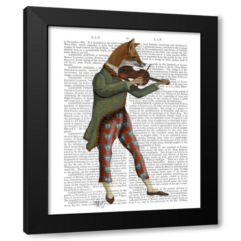 Fox Minstrel Black Modern Wood Framed Art Print by Fab Funky