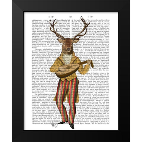 Deer Minstrel Black Modern Wood Framed Art Print by Fab Funky