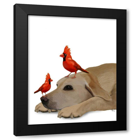 Labrador with Red Birds Black Modern Wood Framed Art Print with Double Matting by Fab Funky
