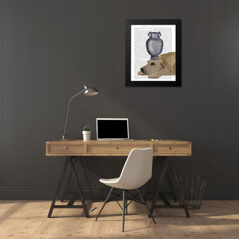Labrador with Blue Vase Black Modern Wood Framed Art Print by Fab Funky