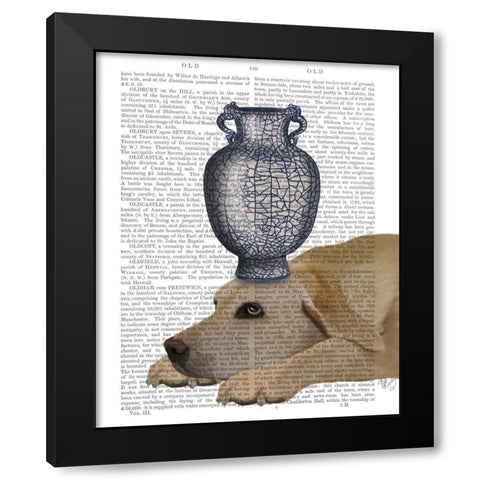 Labrador with Blue Vase Black Modern Wood Framed Art Print by Fab Funky