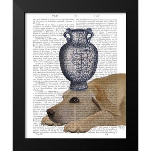 Labrador with Blue Vase Black Modern Wood Framed Art Print by Fab Funky