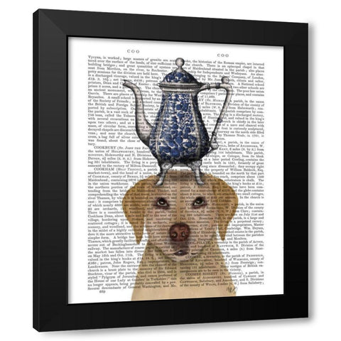 Labrador with Teapot Black Modern Wood Framed Art Print with Double Matting by Fab Funky
