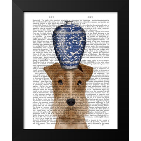 Fox Terrier with Blue Vase Black Modern Wood Framed Art Print by Fab Funky
