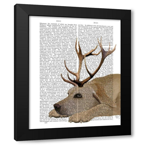 Labrador with Antlers Black Modern Wood Framed Art Print by Fab Funky
