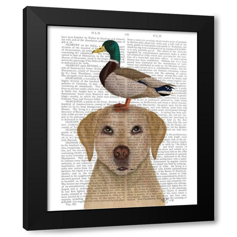 Labrador and Duck Black Modern Wood Framed Art Print with Double Matting by Fab Funky