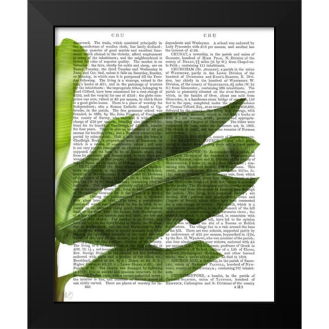 Banana Leaves 1, Green on White Black Modern Wood Framed Art Print by Fab Funky
