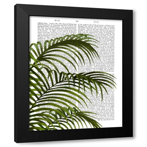 Palm Leaf 1, Green On White Black Modern Wood Framed Art Print by Fab Funky