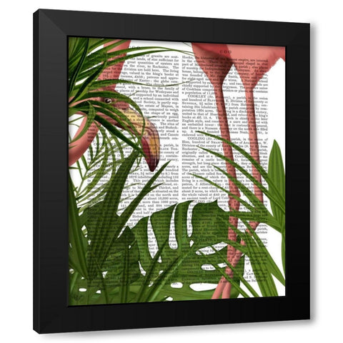 Flamingo Peering Black Modern Wood Framed Art Print by Fab Funky
