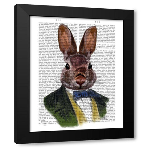Rabbit in Green Jacket Black Modern Wood Framed Art Print with Double Matting by Fab Funky