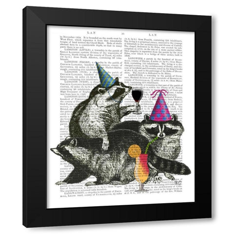 Raccoon Party Black Modern Wood Framed Art Print by Fab Funky