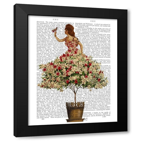 Woman in Floral Dress Black Modern Wood Framed Art Print by Fab Funky