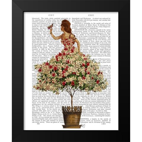 Woman in Floral Dress Black Modern Wood Framed Art Print by Fab Funky