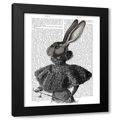 Rabbit with Feather Collar Black Modern Wood Framed Art Print by Fab Funky