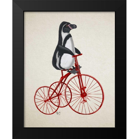 Penguin on Bicycle Black Modern Wood Framed Art Print by Fab Funky