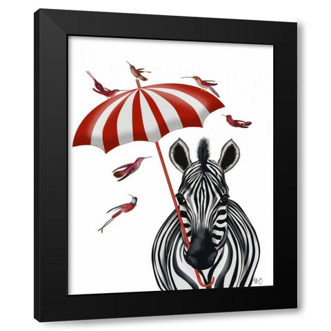 Zebra with Umbrella 2, Forward Black Modern Wood Framed Art Print by Fab Funky
