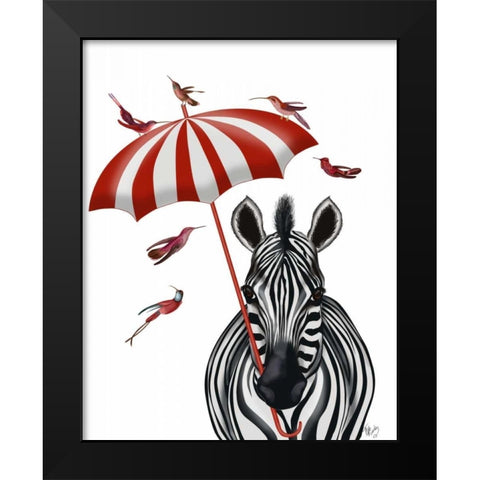 Zebra with Umbrella 2, Forward Black Modern Wood Framed Art Print by Fab Funky