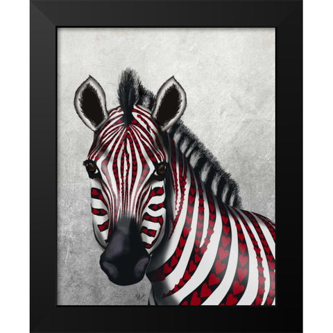 Zebra, Red Love Hearts Black Modern Wood Framed Art Print by Fab Funky