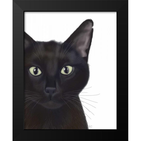 Cat, Portrait of Gus Black Modern Wood Framed Art Print by Fab Funky
