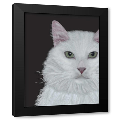 Cat, White Portrait on Dark Grey Black Modern Wood Framed Art Print with Double Matting by Fab Funky
