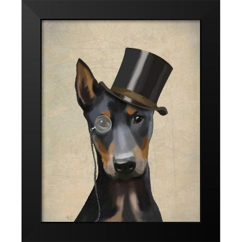 Doberman, Formal Hound and Hat Black Modern Wood Framed Art Print by Fab Funky