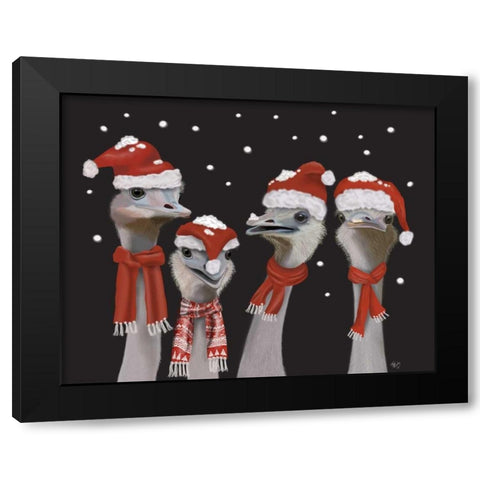 Ostrich, Christmas Gals Black Modern Wood Framed Art Print by Fab Funky