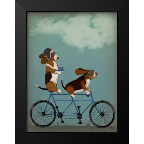 Basset Hound Tandem Black Modern Wood Framed Art Print by Fab Funky