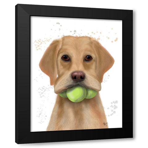 Yellow Labrador and Tennis Balls Black Modern Wood Framed Art Print with Double Matting by Fab Funky