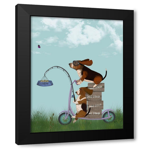 Basset Hound Scooter Black Modern Wood Framed Art Print by Fab Funky