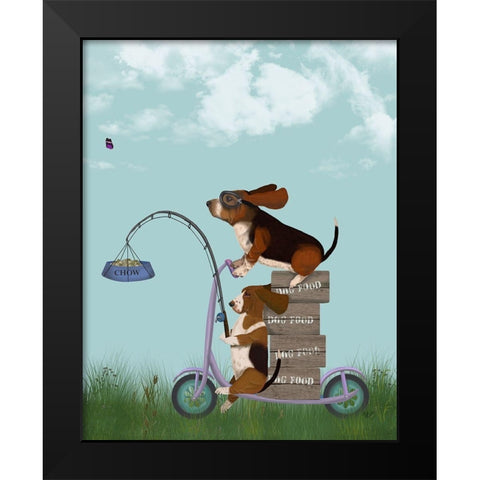 Basset Hound Scooter Black Modern Wood Framed Art Print by Fab Funky