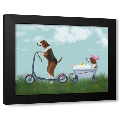 Beagle Scooter Black Modern Wood Framed Art Print with Double Matting by Fab Funky