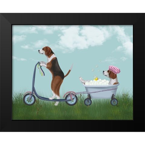 Beagle Scooter Black Modern Wood Framed Art Print by Fab Funky