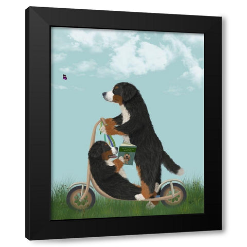 Bernese Scooter Black Modern Wood Framed Art Print by Fab Funky