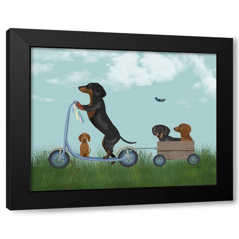 Dachshund Scooter Black Modern Wood Framed Art Print with Double Matting by Fab Funky