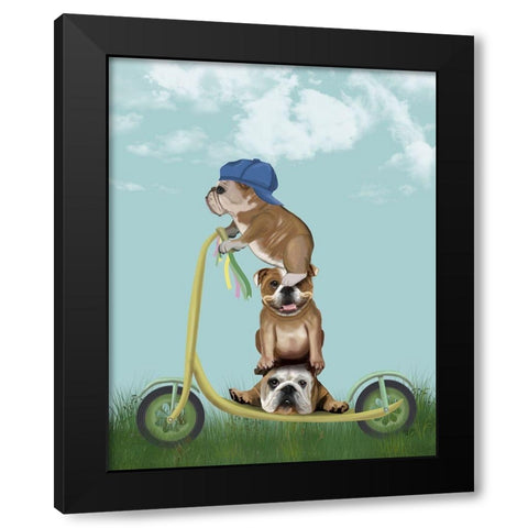 English Bulldog Scooter Black Modern Wood Framed Art Print with Double Matting by Fab Funky