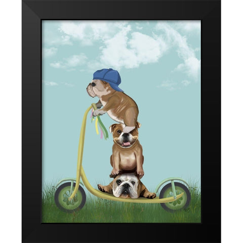 English Bulldog Scooter Black Modern Wood Framed Art Print by Fab Funky