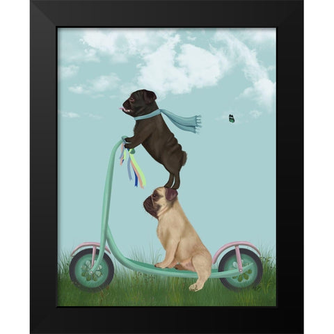 Pug Scooter Black Modern Wood Framed Art Print by Fab Funky